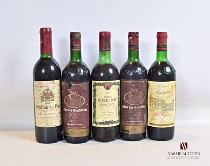 null Lot of 5 bottles including :

1 bottle Château DU PUY Bordeaux 1986

2 bottles...