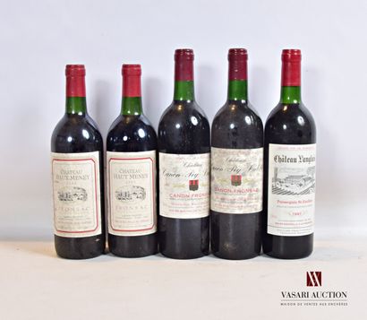 null Lot of 5 bottles including ;

2 bottles Château HAUT MENEY Fronsac 1993

2 bottles...