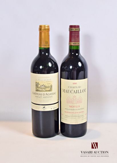 null Lot of 2 bottles including :

1 bottle Château MAUCAILLOU Moulis 1996

1 bottle...