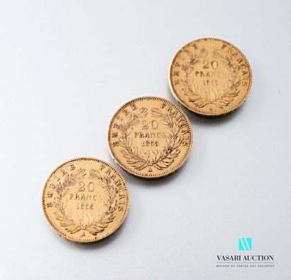 null Three gold coins of 20 francs showing Napoleon III bareheaded engraved by Albert-Désiré...