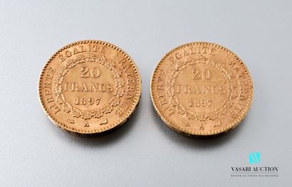 null Deux pièces en or de 20 francs figurant le Génie d'après Augustin Dupré, 1897,...