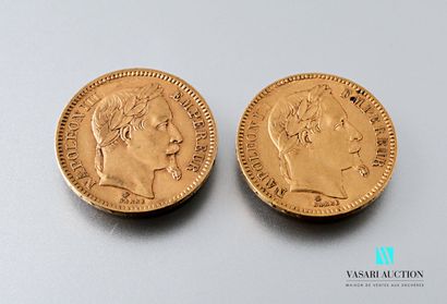 null Two 20 franc gold coins showing Napoleon III with laurel head engraved by Albert-Désiré...