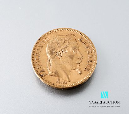 null A 20 franc gold coin featuring Napoleon III head laurel engraved by Albert-Désiré...