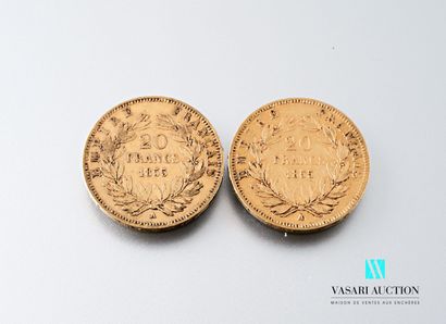 null Two 20 franc gold coins featuring Napoleon III bareheaded engraved by Albert-Désiré...