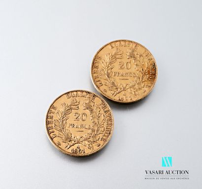 null Deux pièces en or de 20 francs figurant Cérès gravée par Louis Merley, 1851,...