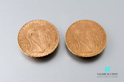 null Deux pièces en or de 20 francs figurant Marianne et le Coq d'après Jules-Clément...