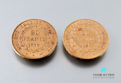 null Deux pièces en or de 20 francs figurant le Génie d'après Augustin Dupré, 1895,...