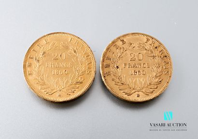 null Two 20 franc gold coins featuring Napoleon III bareheaded engraved by Albert-Désiré...