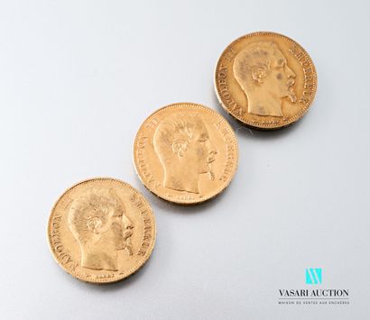 null Three 20-franc gold coins showing Napoleon III bareheaded engraved by Albert-Désiré...