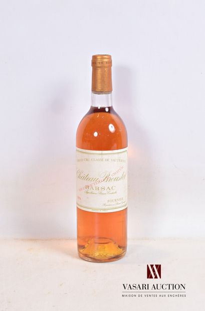 null 1 bouteille	Château BROUSTET	Barsac GCC	1989

	Et. un peu tachée. N : bas goulot/...