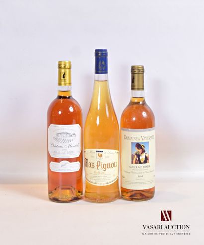 null Lot de 3 bouteilles comprenant :		

1 bouteille	GAILLAC doux mise Château Montels		2003

1...