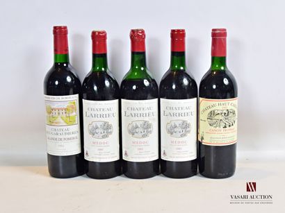 null Lot de 5 bouteilles comprenant :		

1 bouteille	Château DES GARAUDIÈRES	Lalande...