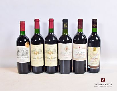 null Lot de 6 bouteilles comprenant :		

1 bouteille 	Château CABANIEU	Médoc	1996

2...
