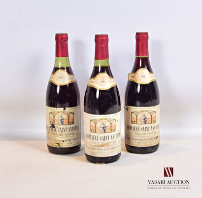 null 3 bottles CÔTES DU RHÔNE set Domaine Saint Antoine 1981

	Faded, stained and...