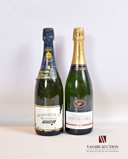 null Lot de 2 bouteilles comprenant :		

1 bouteille	Champagne RUFFIN & Fils Brut...