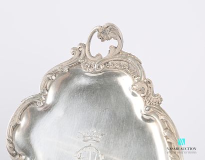 null A silver card tray, engraved JA in the centre, the edge hemmed with acanthus...