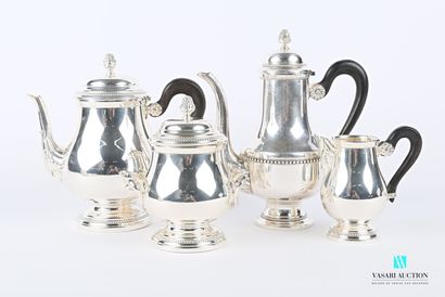 null Service à thé en métal argenté comprenant une théière, un pot à lait et un sucrier,...