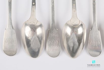 null Set of three flatware, a spoon and a stew spoon in 950 millennium silver (1819-1838),...