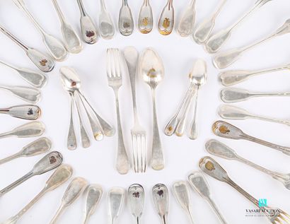null Ensemble en métal argenté comprenant quatorze fourchettes de table, dix-huit...