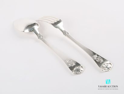 null Silver cutlery, the handle decorated with a scroll ornament at the top, the...