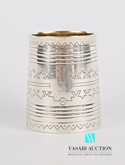 null Silver milk pot, the body hemmed with geometric shapes and nets 

Russian work...