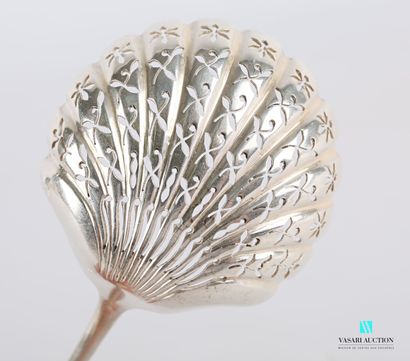 null Silver sprinkling spoon, the spoon openwork with floral motifs and the handle...
