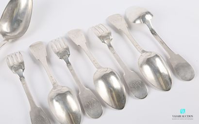 null Set of three flatware, a spoon and a stew spoon in 950 millennium silver (1819-1838),...