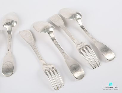 null Set of three silver cutlery pieces 950 thousandth (1798-1809), the handles uniplats...
