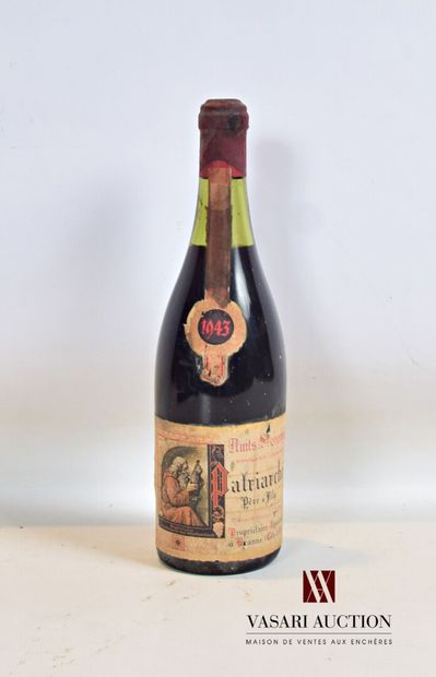 null 1 bouteille	NUITS SAINT GEORGES mise Patriarche Père & Fils		1943

	Et. fanée...