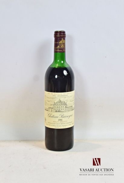 null 1 bouteille	Château BARREYRES	Haut Médoc CB	1981

	Et. excellente. N : ht/mi...