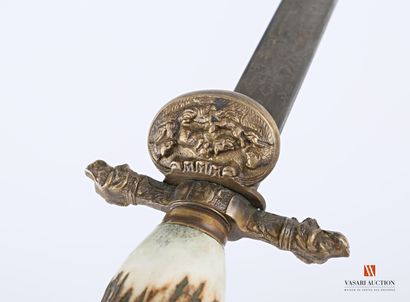 null Couteau de chasse d'inspiration germanique, lame de 32,5 cm, à dos plat et gravée...