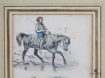 null Lot of three framed pieces including:

-V. ADAM

Horses on the Run 

Enhanced...