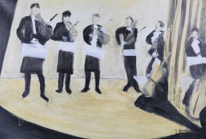 null J. GERAUD (XXème siècle)

L'orchestre 

Huile sur toile

Signée en bas à droite...