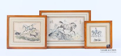 null Lot of three framed pieces including:

-V. ADAM

Horses on the Run 

Enhanced...