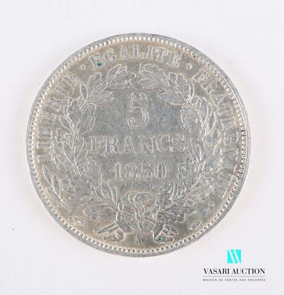 null 5 francs silver coin dated 1850, French Republic, signed E.A. Oudine.

Weight...