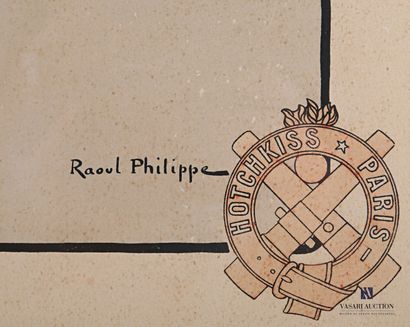 null Lot de deux pièces encadrées comprenant :

-PHILIPPE Raoul (1885-1914)

La voiture...