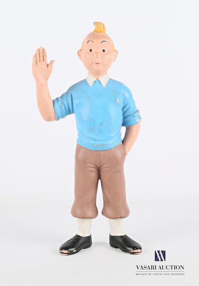 null Figurine Tintin la main levée en plastique moulé 

(usures et petit percement...