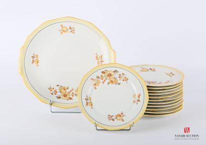 null Part of a porcelain cake service with printed decoration of flowers in polychrome,...