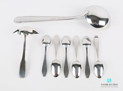 null Stainless steel set including six tea spoons, a sauce spoon hemmed with a frieze...