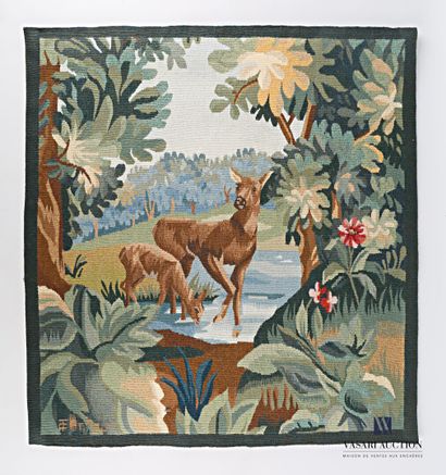 null ROBERT FOUR 

Tapestry showing a doe and her fawn

Signed lower left

81 x 77...