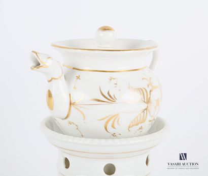 null Lot including a white porcelain tisanière with gilded decoration of flowers...