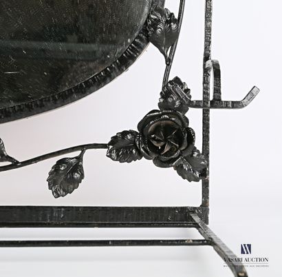 null Black lacquered wrought iron wall-mounted coat rack decorated with rose branches...