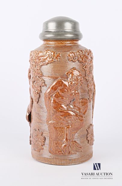 null BEAUVAIS

A stoneware tobacco jar in bottle form, the pewter screw lid, the...
