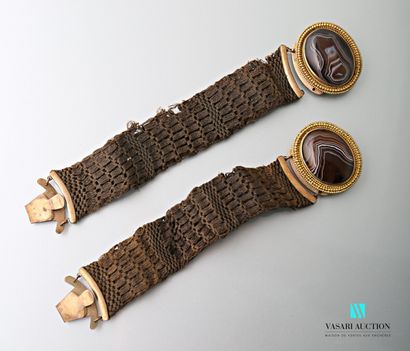 null Paire de bracelet à maille en coton marron à l'imitation des bracelet en cheveux,...