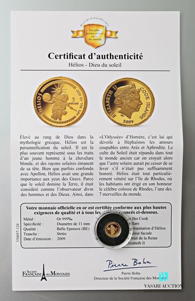 null SOCIETE FRANCAISE DES MONNAIES

Gold coin 999 thousandths showing on the obverse...