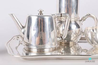 null Servie à thé et à café en en métal argenté comprenant un plateau de forme rectangulaire...