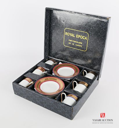 null ROYAL EPOCA

White porcelain mocha set decorated with a frieze of gold interlacing...