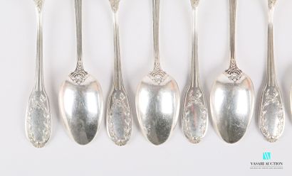 null Set of six silver flatware, the handle decorated with fillets and fluting and...