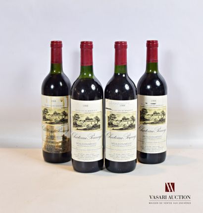 null 4 bottles Château POMEYS Moulis CB 1988

	Et: 3 slightly stained (1 with handwritten...