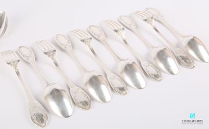 null Set of six silver flatware, the handle decorated with fillets and fluting and...